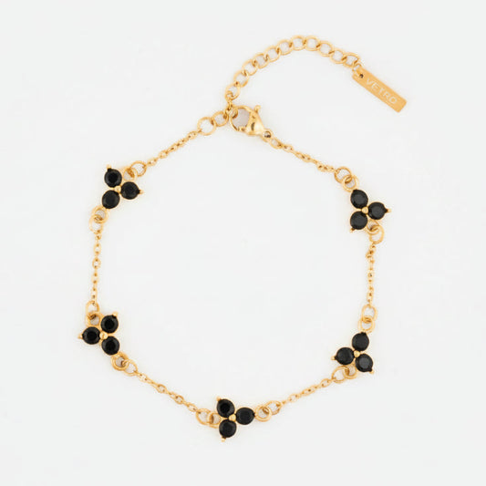 Obsidian Clover Bracelet | 18K Gold